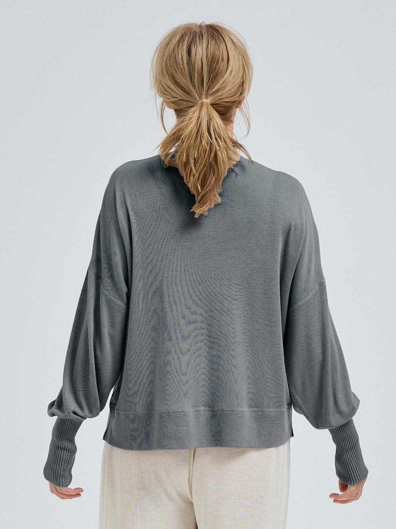 Seamless Basic Woolen Sporty Sweat | Merino wool Blouse Grey Melange