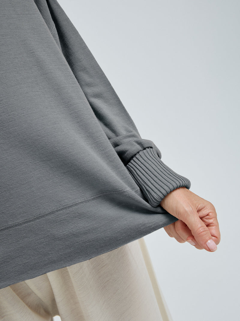Seamless Basic Woolen Sporty Sweat | Merino wool Blouse Grey Melange