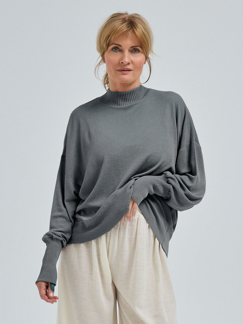Seamless Basic Woolen Sporty Sweat | Merino wool Blouse Grey Melange