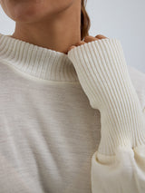 Seamless Basic Woolen Sporty Sweat | Merino wool Blouse Off-White
