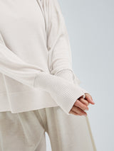 Seamless Basic Woolen Sporty Sweat | Merino wool Blouse Off-White
