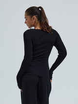 Seamless Basic Wooly Boat Neck | Wool Silk Blouse Black