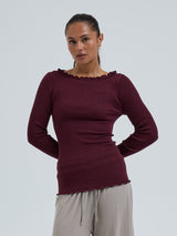 Seamless Basic Wooly Boat Neck | Wool Silk Blouse Vineyard