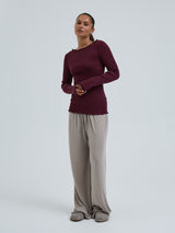 Seamless Basic Wooly Boat Neck | Wool Silk Blouse Vineyard