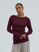 Seamless Basic Wooly Boat Neck | Wool Silk Blouse Vineyard
