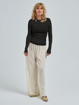 Seamless Basic Wooly Long Sleeve | Wool Silk Blouse Black