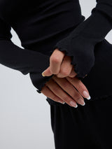 Seamless Basic Wooly Long Sleeve | Wool Silk Blouse Black