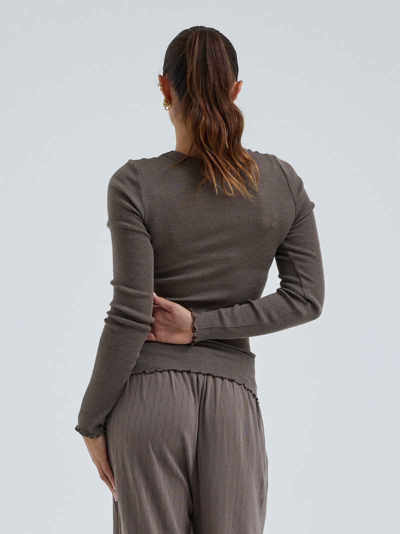 Seamless Basic Wooly Long Sleeve | Wool Silk Blouse Fungi