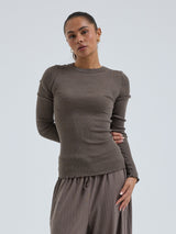 Seamless Basic Wooly Long Sleeve | Wool Silk Blouse Fungi