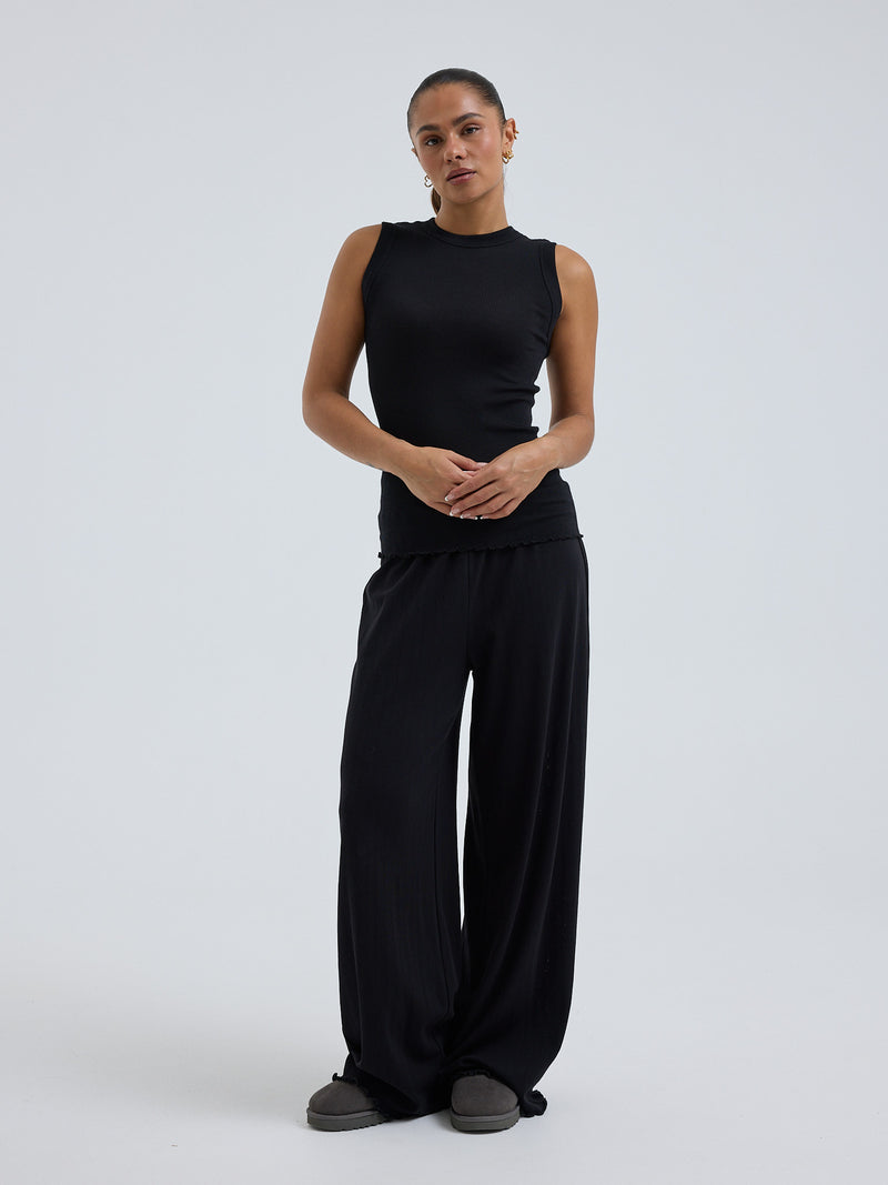 Seamless Basic Wooly Tank | Wool Silk Tank Top Black