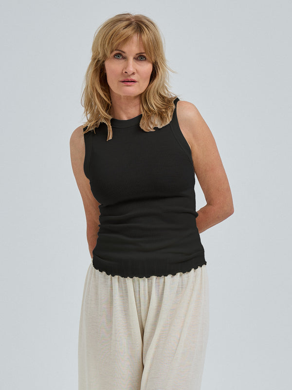 Seamless Basic Wooly Tank | Wool Silk Tank Top Black