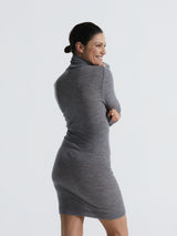 Seamless Basic Marisol | Merino wool Roll Neck Dress Grey Melange