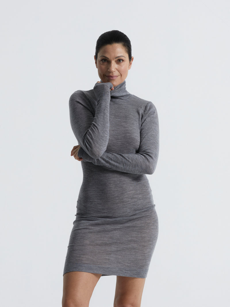 Seamless Basic Marisol | Merino wool Roll Neck Dress Grey Melange